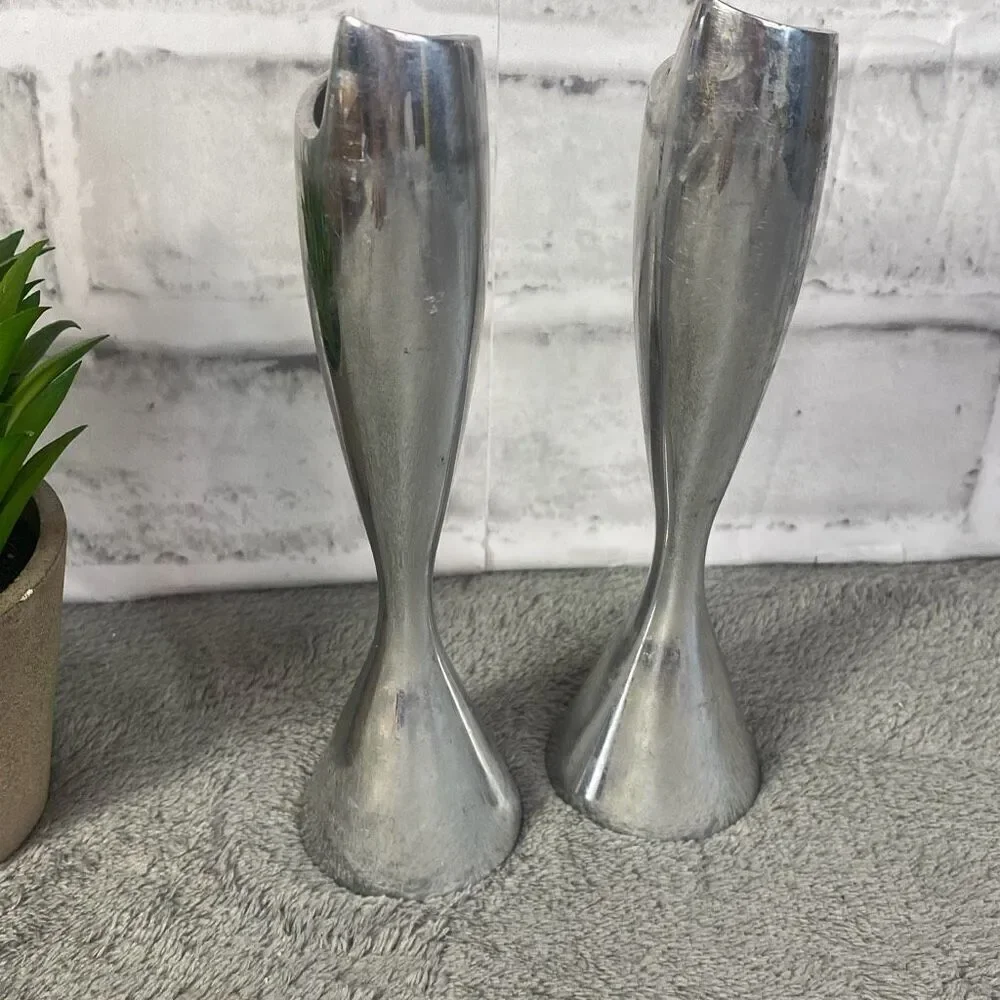 Vintage 2000 Nambe Pewter Smith Celentano Spiral Candlesticks 6301 7in
